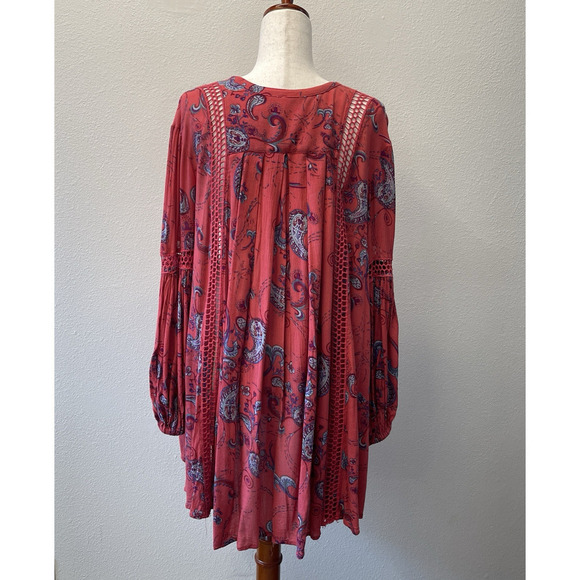 Free People Tunic Top Womens Size M Red Paisley Print Just The Two Of Us Western - Picture 3 of 9